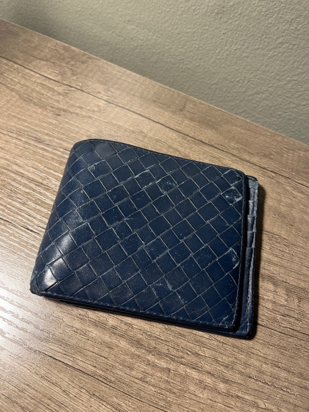 Bottega Veneta Navy Intrecciato Leather Bi-Fold Wallet